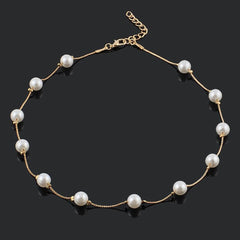 Round Pearl Gold Choker Stainless Steel Necklace Chain For Women