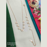 Flower Rose Gold Stainless Steel Link Necklace Pendant Chain Bracelet Combo Set Women