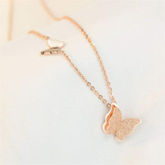 Butterfly Rose Gold Stainless Steel Link Necklace Pendant Chain Women