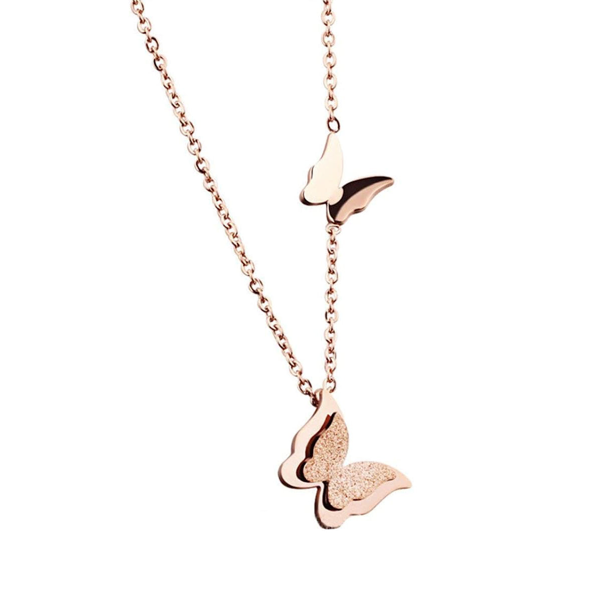 Butterfly Rose Gold Stainless Steel Link Necklace Pendant Chain Women