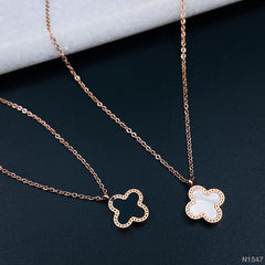Clover Flower Black White Rose Gold Stainless Steel Necklace Pendant Chain Women