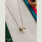 Dual Ring Cz Rose Gold Stainless Steel Necklace Pendant Chain Women