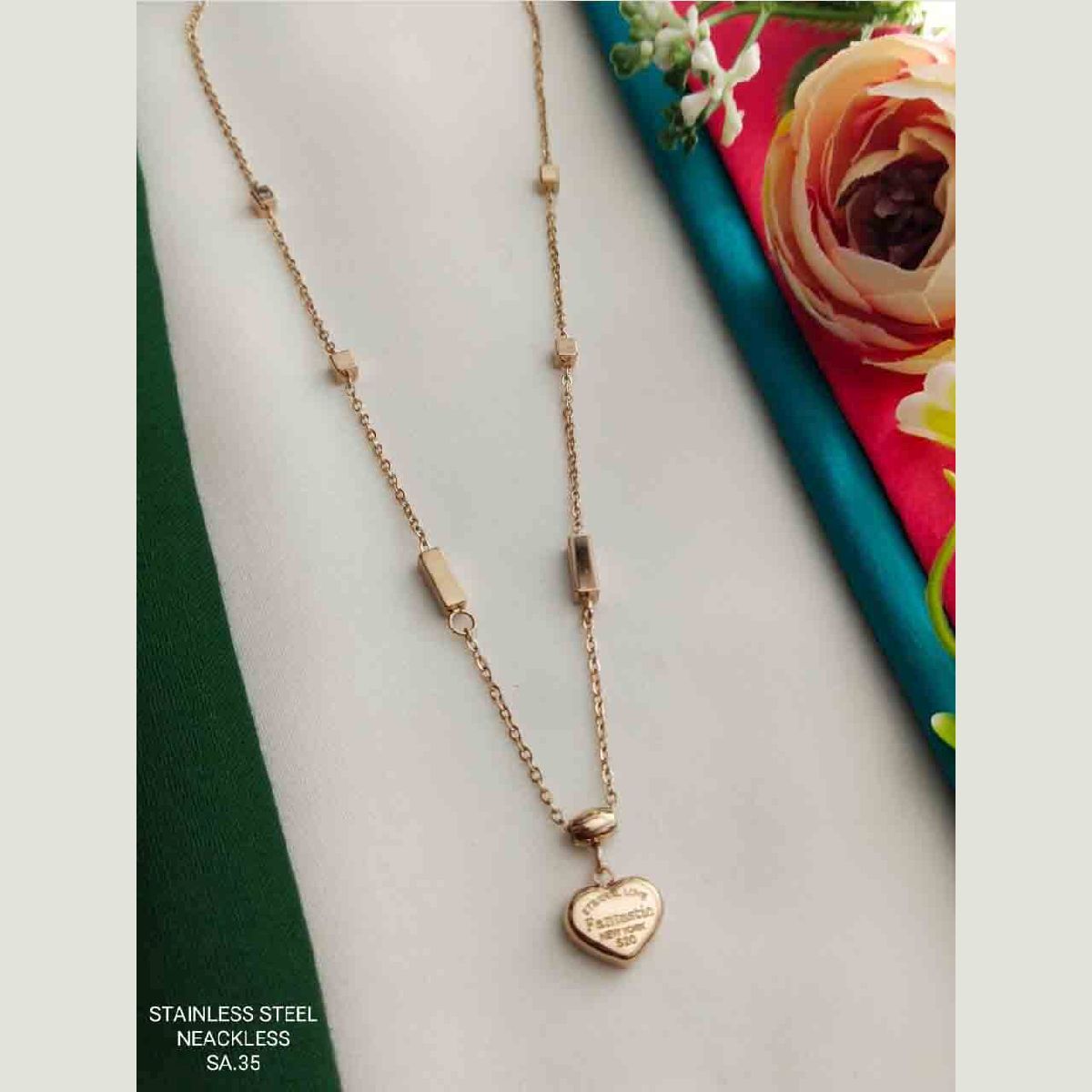 Heart Rose Gold Stainless Steel Necklace Pendant Chain Women