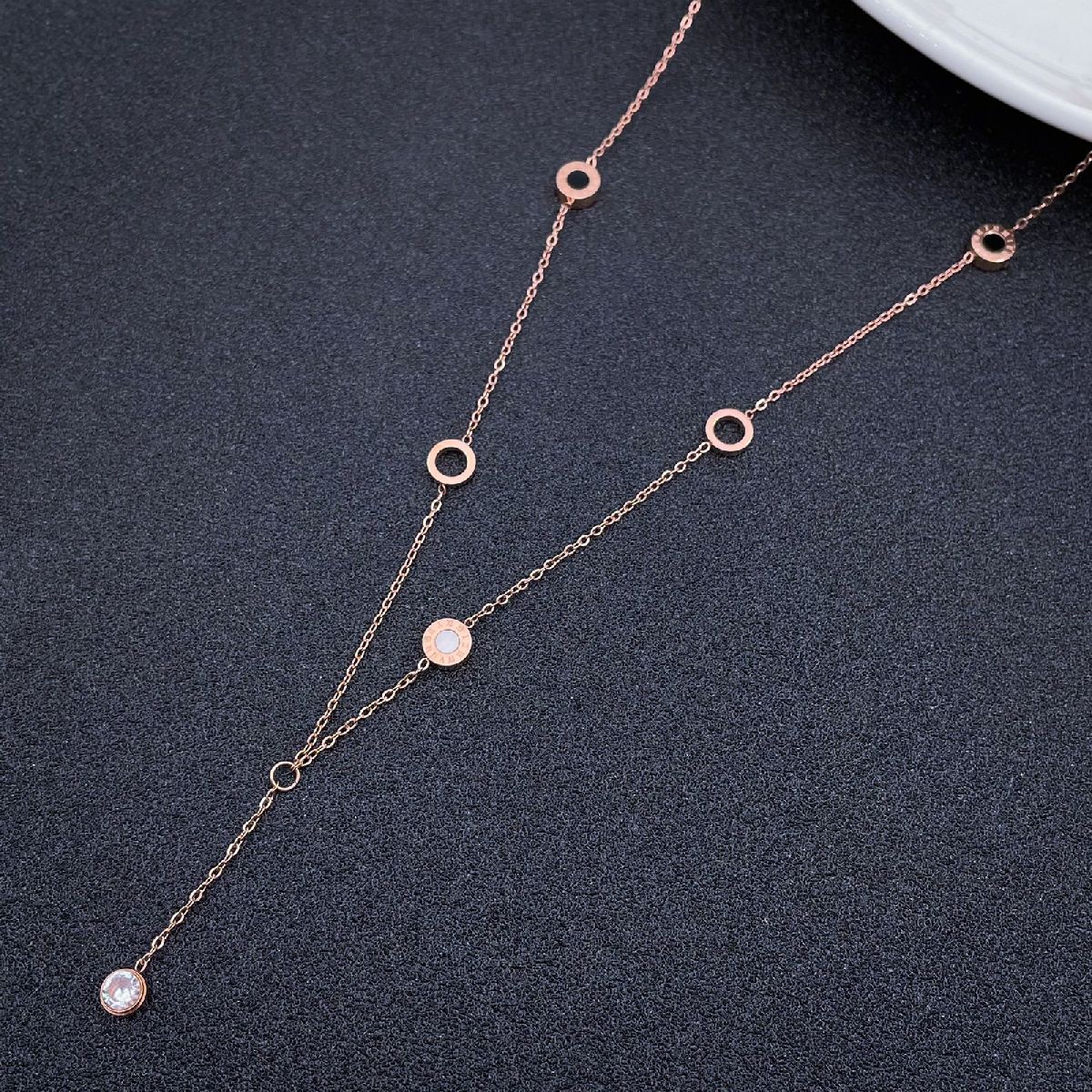 Romen Ring Cz Rose Gold Stainless Steel Necklace Pendant Chain Women