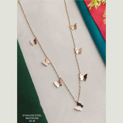 Butterfly Glossy Rose Gold Stainless Steel Necklace Pendant Chain Women