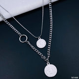 Stainless Steel Silver Layered Coin Necklace Pendant Chain For Women
