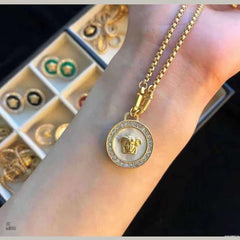 White Gold American Diamond Pendant Stainless Steel Necklace Chain For Women