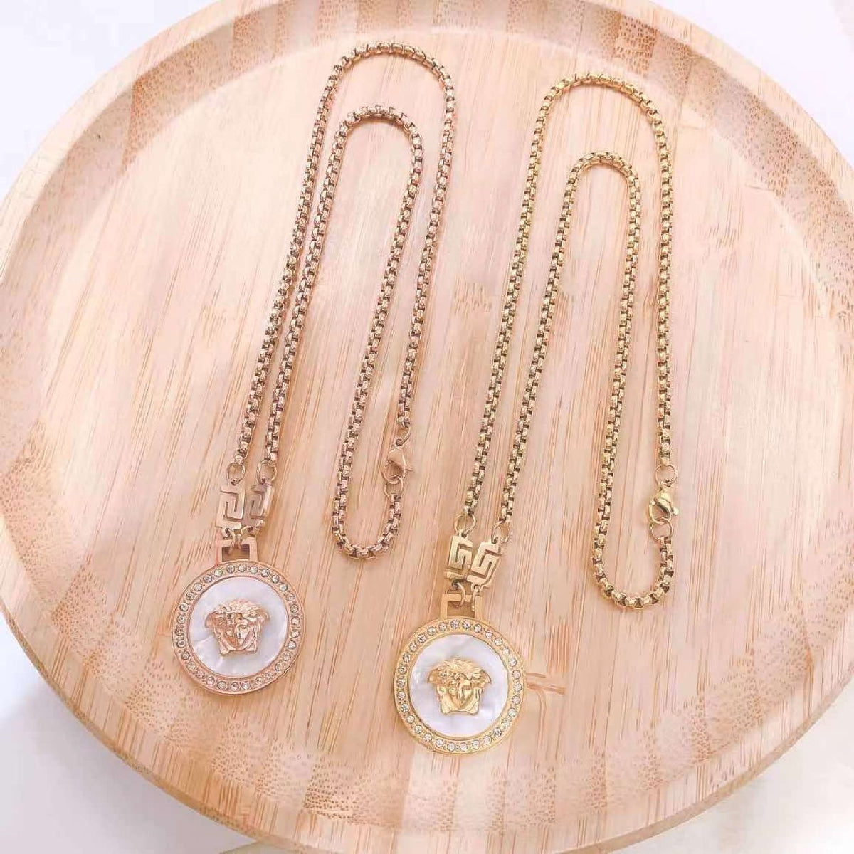 White Gold American Diamond Pendant Stainless Steel Necklace Chain For Women