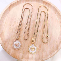 White Gold American Diamond Pendant Stainless Steel Necklace Chain For Women