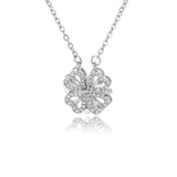 Clover Stainless Steel Cubic Zirconia Magnet Openable Necklace Pendant Chain Women Silver