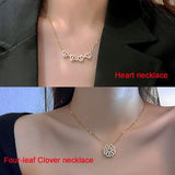 Clover Stainless Steel Cubic Zirconia Magnet Openable Necklace Pendant Chain Women Silver