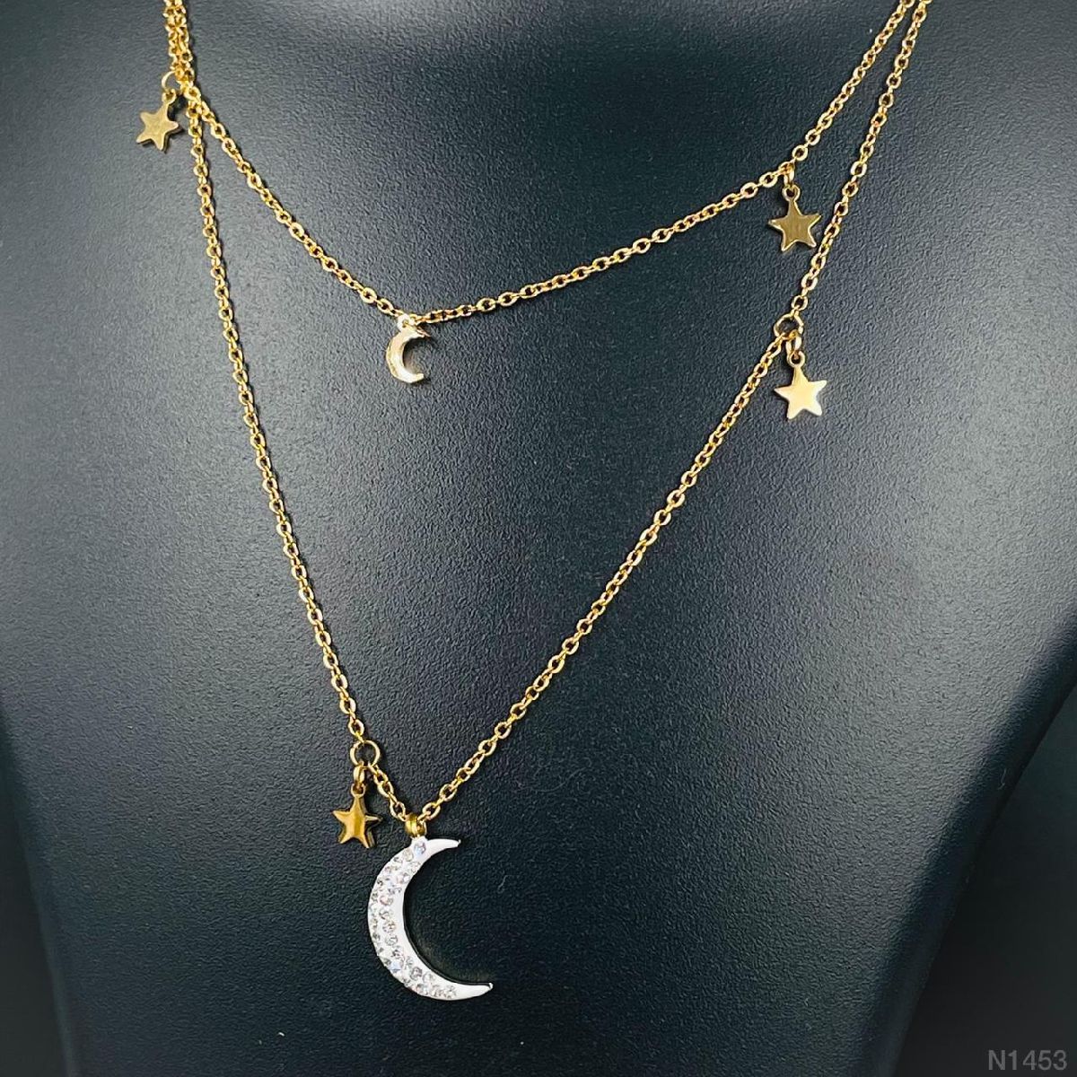 Crescent Copper Gold Cubic Zirconia Layered Necklace & Set For Women