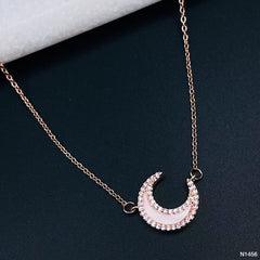 Crescent Moon Stainless Steel Rose Gold Cubic Zirconia Necklace Chain