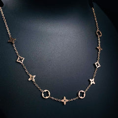 Round Star Gold Clover Stainless Steel Necklace Pendant Chain For Women