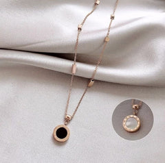 Roman Black White Rose Gold Stainless Steel Necklace Pendant Chain Women