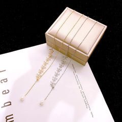 Stainless Steel Crystal Flower Necklace Chain For Women White