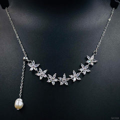 Stainless Steel Crystal Flower Necklace Chain For Women White