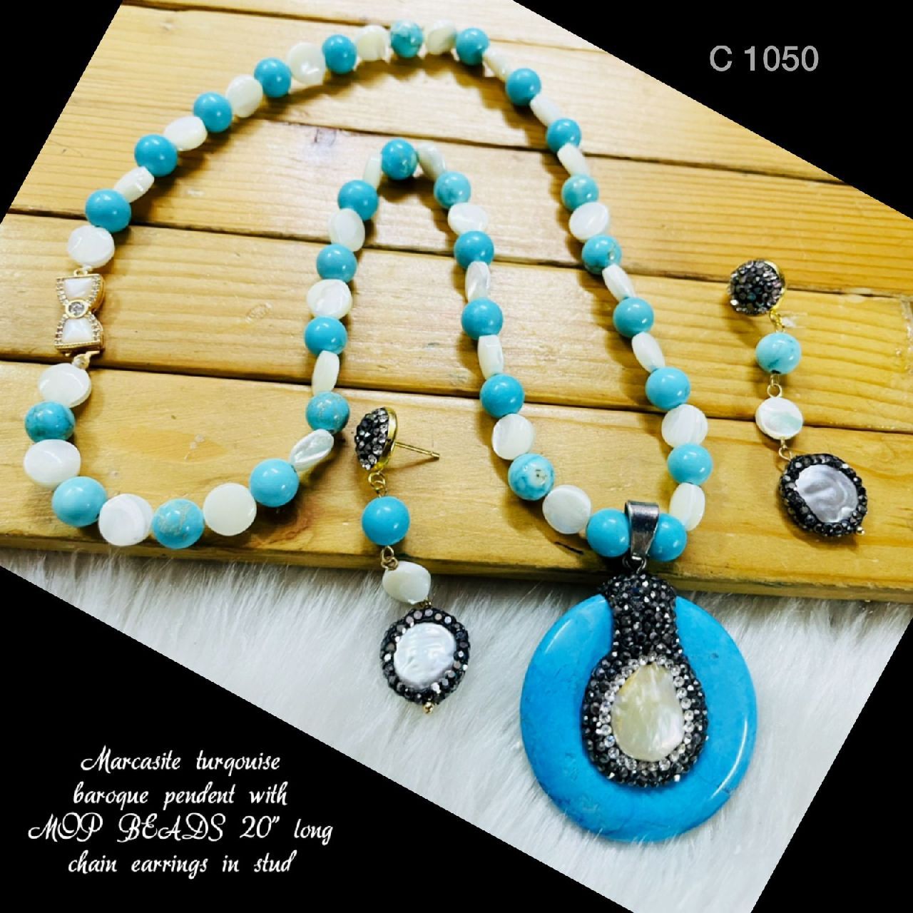 Single Line Blue Beads, Real Pearl Necklace for Women (SN953)
