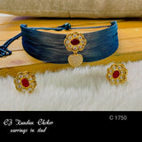 Copper Blue Gold Cubic Zirconia Choker Necklace Earring Set For Women