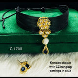 Copper Black Gold Pearl Crystal Choker Necklace Earring Set Women