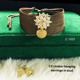 Copper Brown Crystal Cubic Zirconia Choker Necklace Earring Set Women