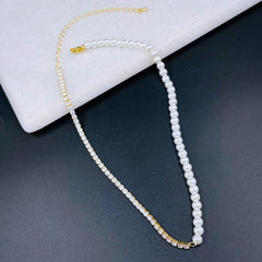 Copper Gold Cubic Zirconia Pearl Adjustable Necklace Chain Women