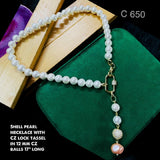 Copper Gold Cubic Zircunia Pearl Necklace For Women