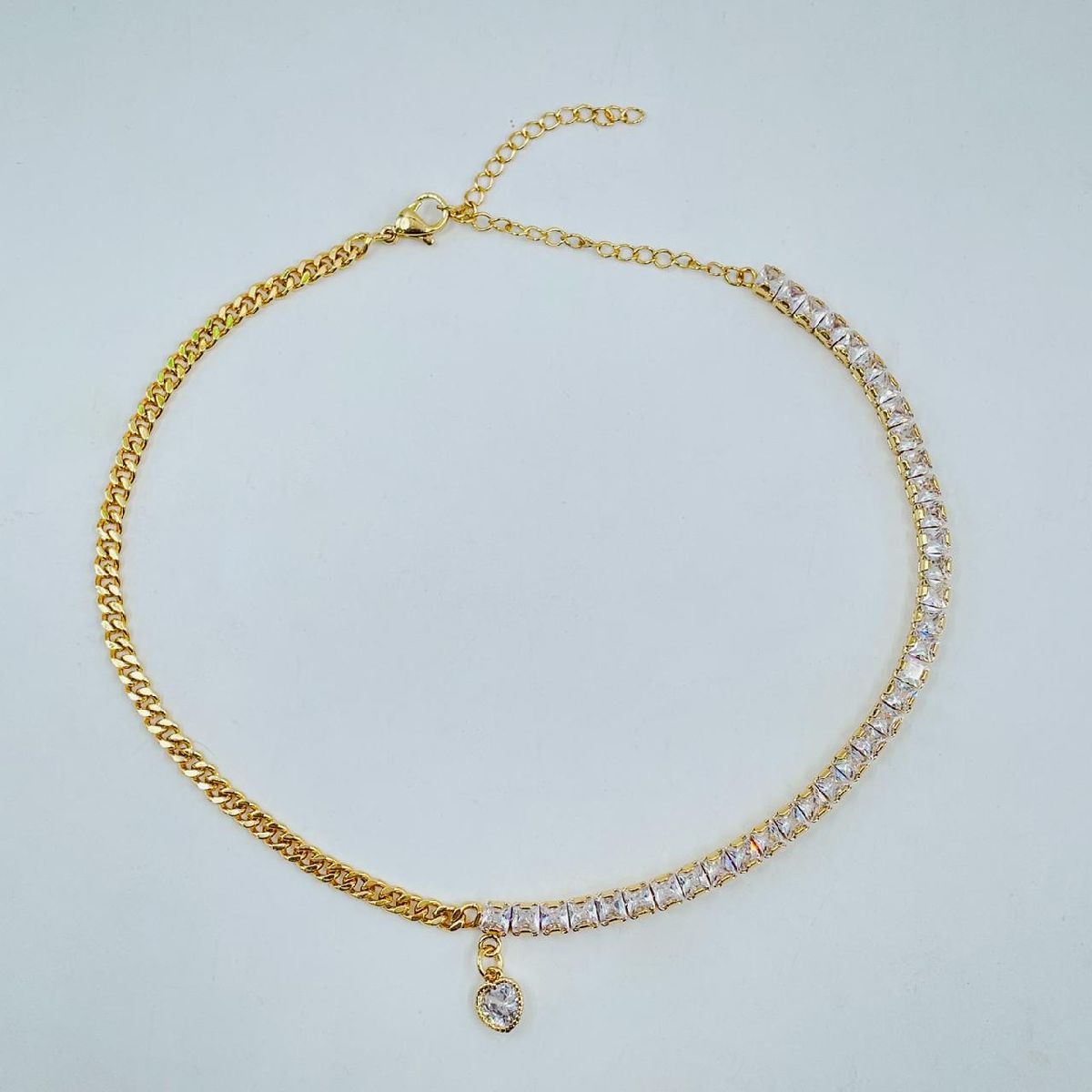 Copper Gold Cubic Zirconia Heart Choker Chain Necklace For Women