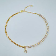 Copper Gold Cubic Zirconia Heart Choker Chain Necklace For Women
