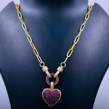Love Heart Cubic Zirconia 18K Gold Copper Links Chain Necklace for Women