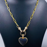 Love Heart Cubic Zirconia 18K Gold Copper Links Chain Necklace for Women