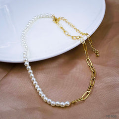 Pearl Paper Clip Links 18K Gold Copper Necklace Chain For Women