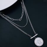 Three Layered Stainless Steel Medallion Necklace Chain for Women