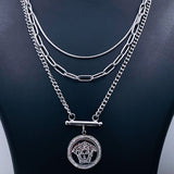 Three Layered Stainless Steel Medallion Necklace Chain for Women