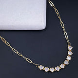 Bezel Set Heart Love Cubic Zirconia 18K Gold Necklace Bracelet Combo Set for Women