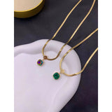 Multi Color Cushion Cut Crystal Snake 18K Gold Necklace Chain for Women