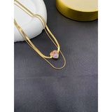 Multi Shade Heart Crystal Dual Layer 18K Gold Stainless Steel Snake Chain for Women