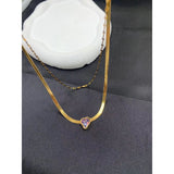 Fancy Heart Love Crystal 18K Gold Dual Layer Snake Chain for Women