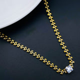 Black Princess Cut Cubic Zirconia 18K Gold Stainless Steel Fancy Necklace Chain for Women