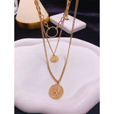 Coin Ginni Medallion Three Layered 18K Gold Stainless Steel Necklace Chain for Women