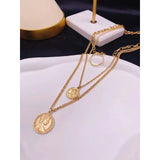 Coin Ginni Medallion Three Layered 18K Gold Stainless Steel Necklace Chain for Women