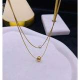 Pearl Dual Layer Smooth 18K Gold Stainless Steel Necklace Chain for Women