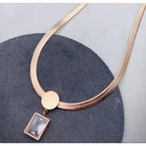 Baguette Cubic Zirconia 18K Rose Gold Stainless Steel Snake Chain Necklace for Women