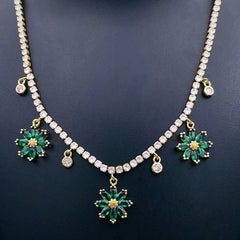 Green Flower Tennis Solitaire Cubic Zirconia 18K Gold Charms Necklace for Women
