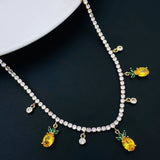 Pineappple Tennis Solitaire Cubic Zirconia 18K Gold Charms Necklace for Women