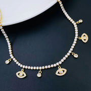 Evil Eye Tennis Solitaire Cubic Zirconia 18K Gold Charms Necklace for Women