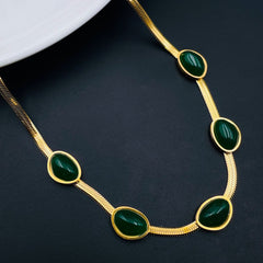 Green Beads 18K Gold Stainless Steel Snake Chain Bracelet for Women