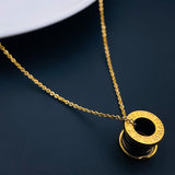 Roman Numbers Black Ring 18K Gold Stainless Steel Necklace Pendant Chain Women