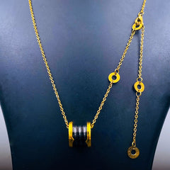 Roman Numbers Black Ring 18K Gold Stainless Steel Necklace Pendant Chain Women