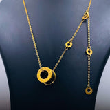 Roman Numbers Black Ring 18K Gold Stainless Steel Necklace Pendant Chain Women